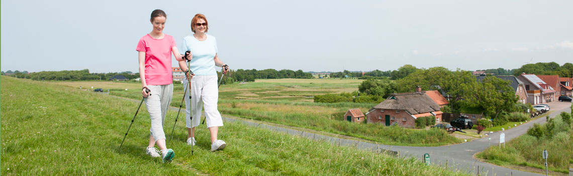 Norddeich bietet sich an zum Nordic Walking und Radwandern